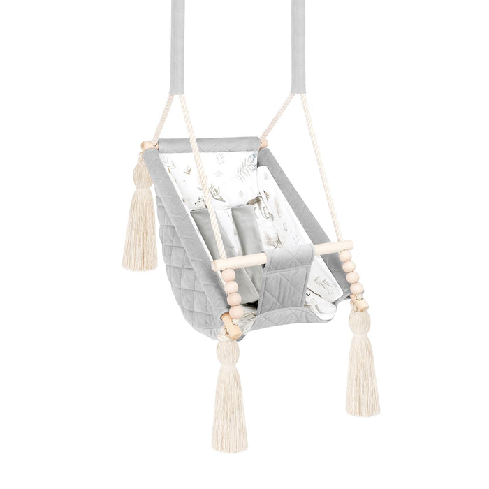 Altalena 3-in-1 per Neonati Grigio Chiaro con Culla e Dondolo in Legno