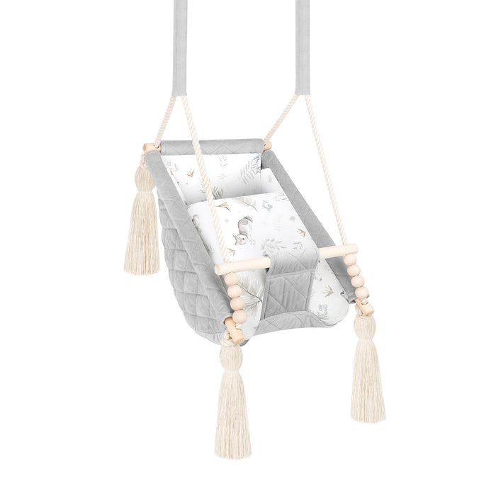 Altalena 3-in-1 per Neonati Grigio Chiaro con Culla e Dondolo in Legno