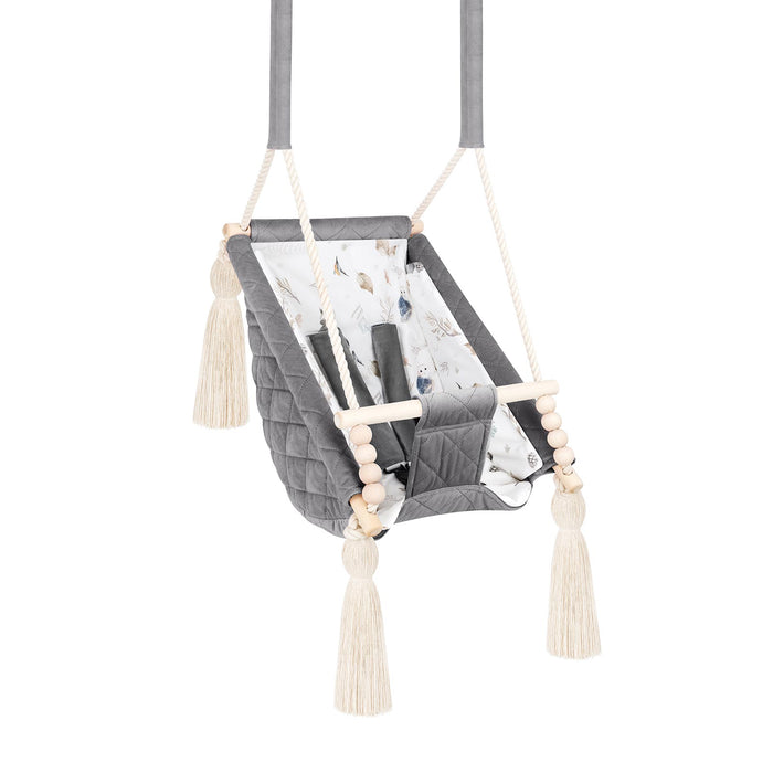 Altalena 3-in-1 per Neonati Grigio Scuro con Culla e Dondolo in Legno