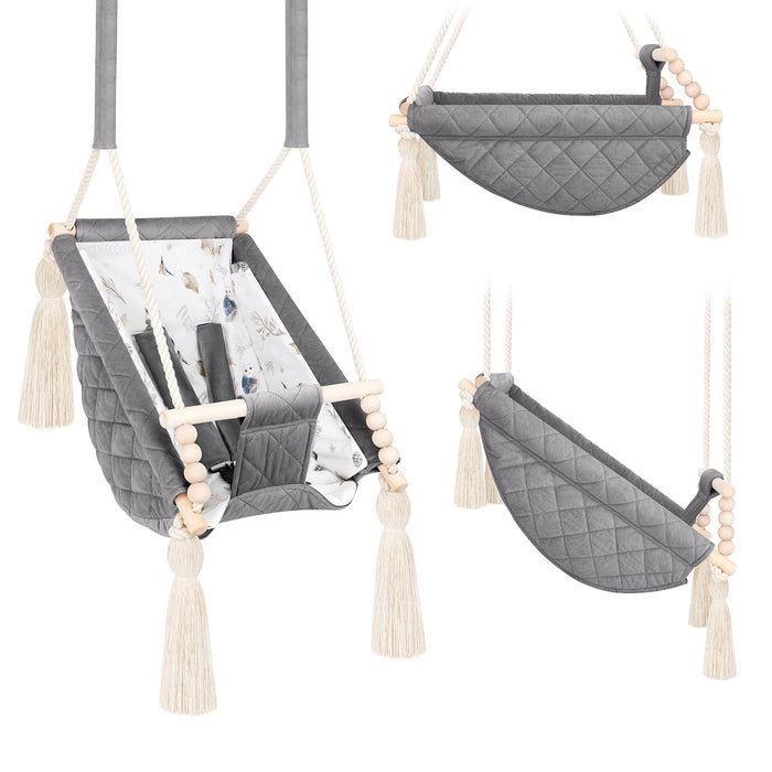 Altalena 3-in-1 per Neonati Grigio Scuro con Culla e Dondolo in Legno