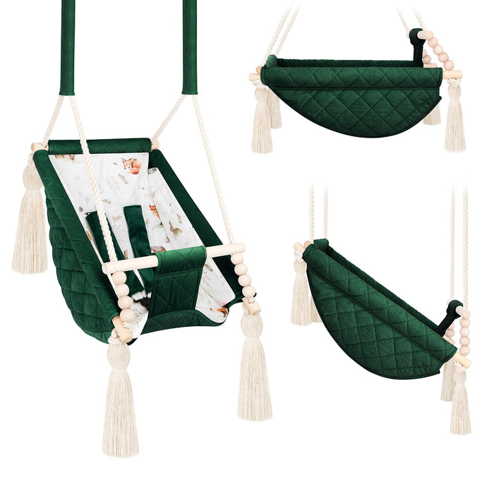Altalena 3-in-1 per Neonati Verde con Culla e Dondolo in Legno