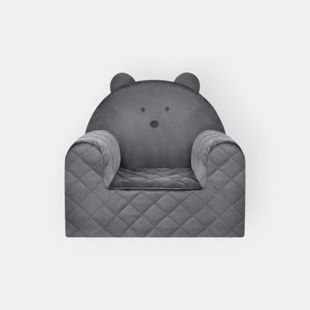 Poltroncina Cameretta a Forma di Orso in Velluto Grigio Scuro