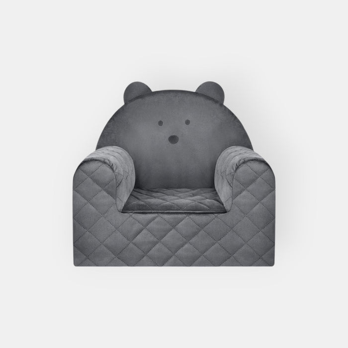 Poltroncina Cameretta a Forma di Orso in Velluto Grigio Scuro