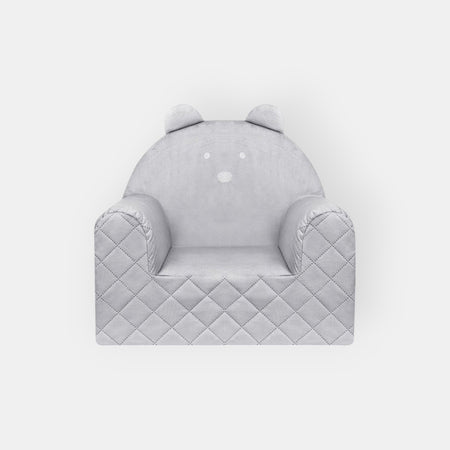Poltroncina Cameretta a Forma di Orso in Velluto Grigio Chiaro