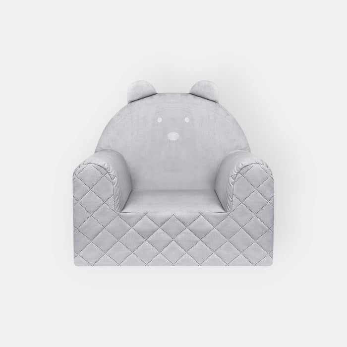 Poltroncina Cameretta a Forma di Orso in Velluto Grigio Chiaro