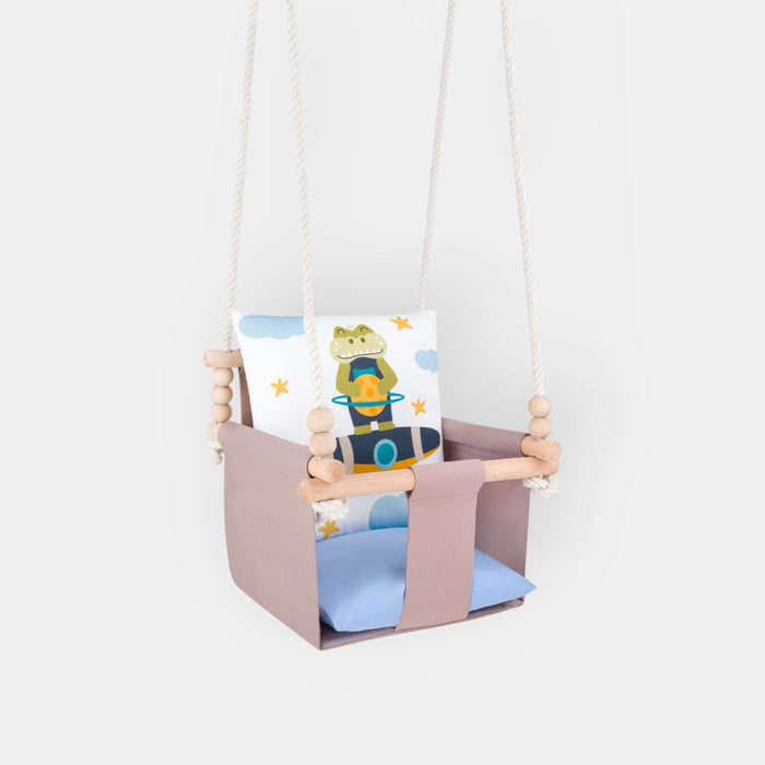 Altalena per Bambini con Motivo Coccodrillo - Altalena Interno con Cuscini