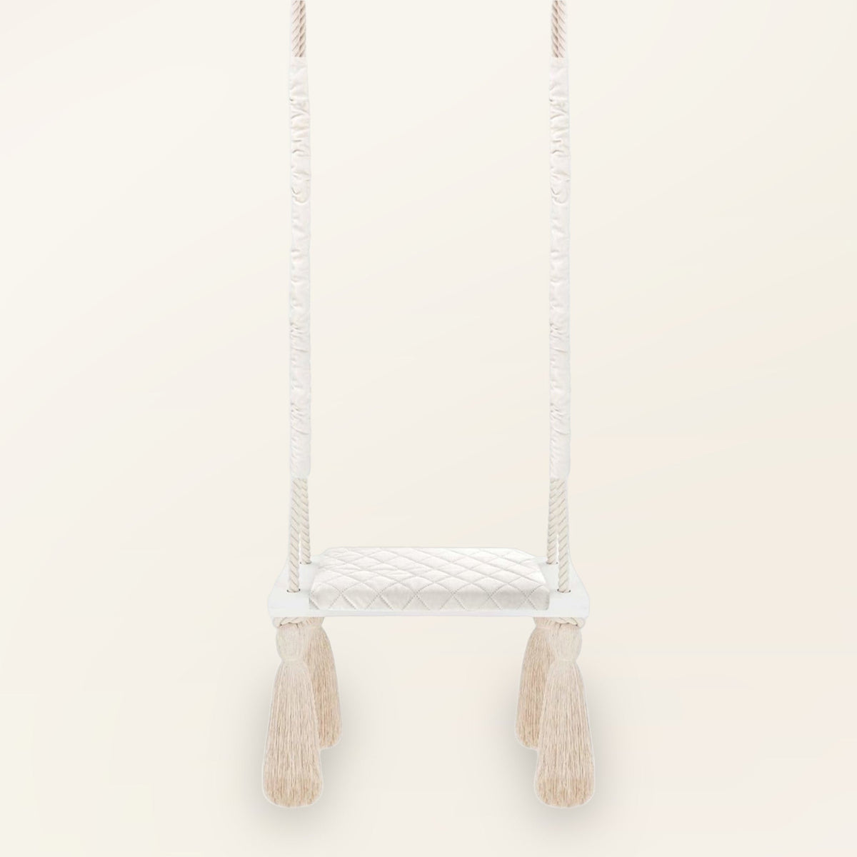 Altalena in Legno Massello per Bambini in Beige - Altalena Interno, vista frontale con cuscino della seduta trapuntato