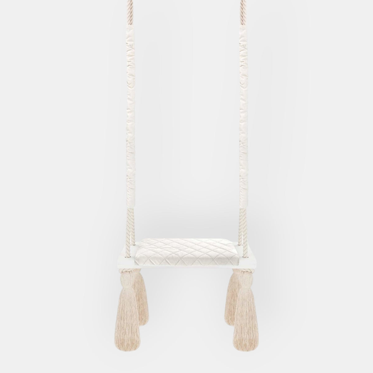 Altalena in Legno Massello per Bambini in Beige - Altalena Interno, vista frontale: tavola in legno e cuscino della seduta