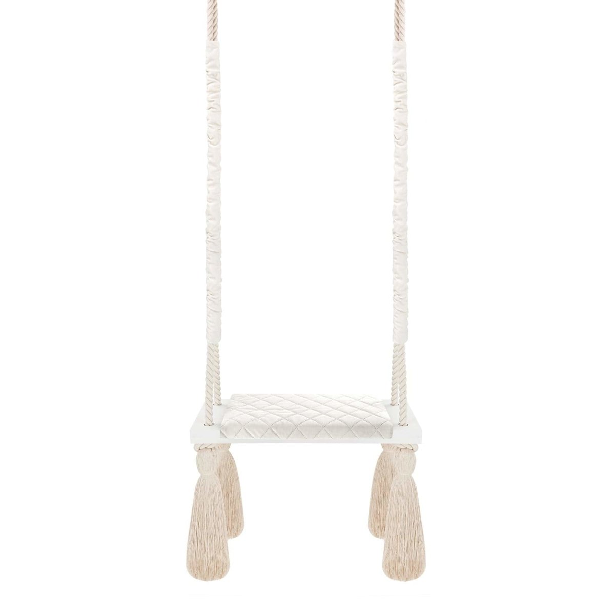 Altalena in Legno Massello per Bambini in Beige - Altalena Interno, vista d'insieme con le corde lunghe