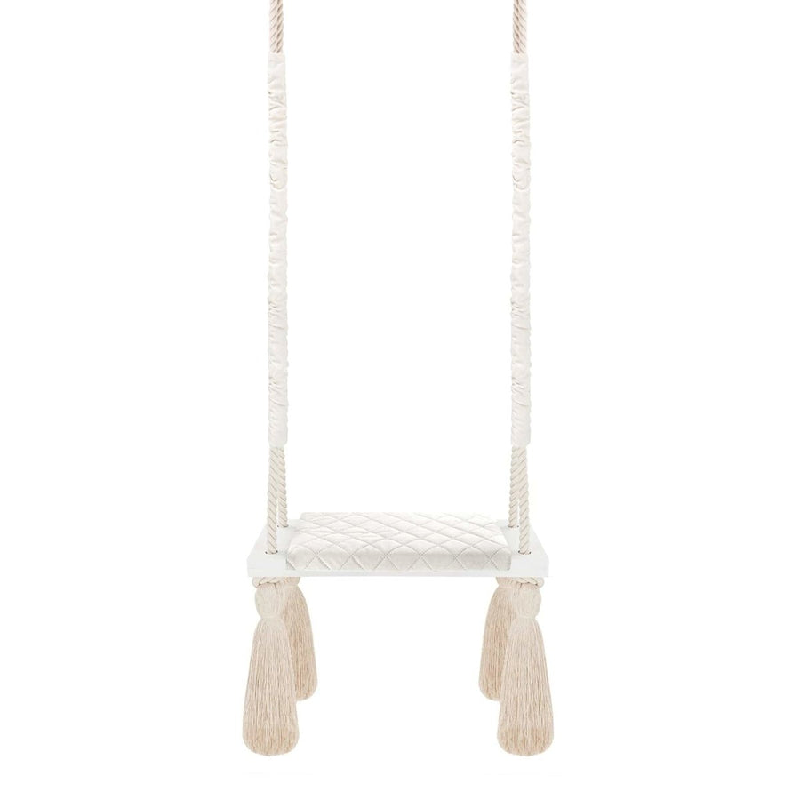 Altalena in Legno Massello per Bambini in Beige - Altalena Interno, vista d'insieme con le corde lunghe