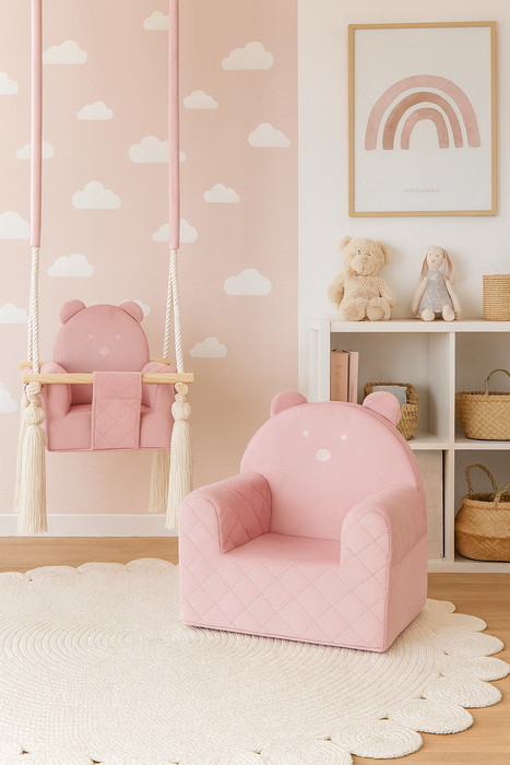 Altalena da Interno in Velluto Rosa per Bambini e Neonati - Cameretta 20kg