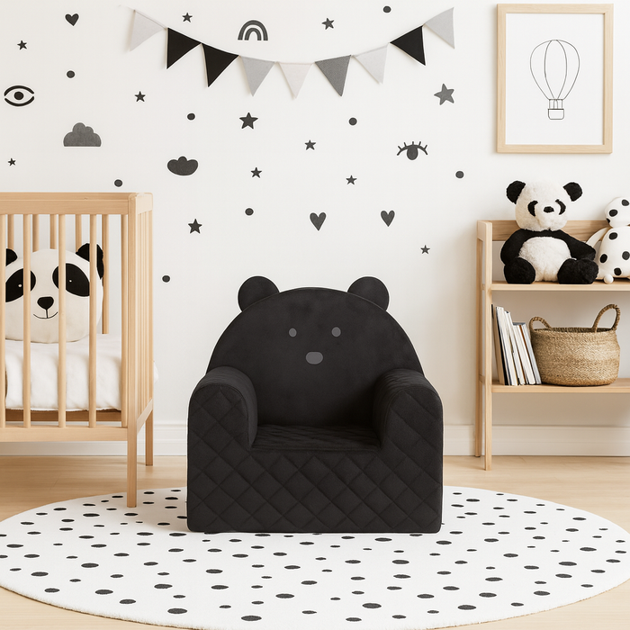 Poltroncina Cameretta a Forma di Orso in Velluto Nero