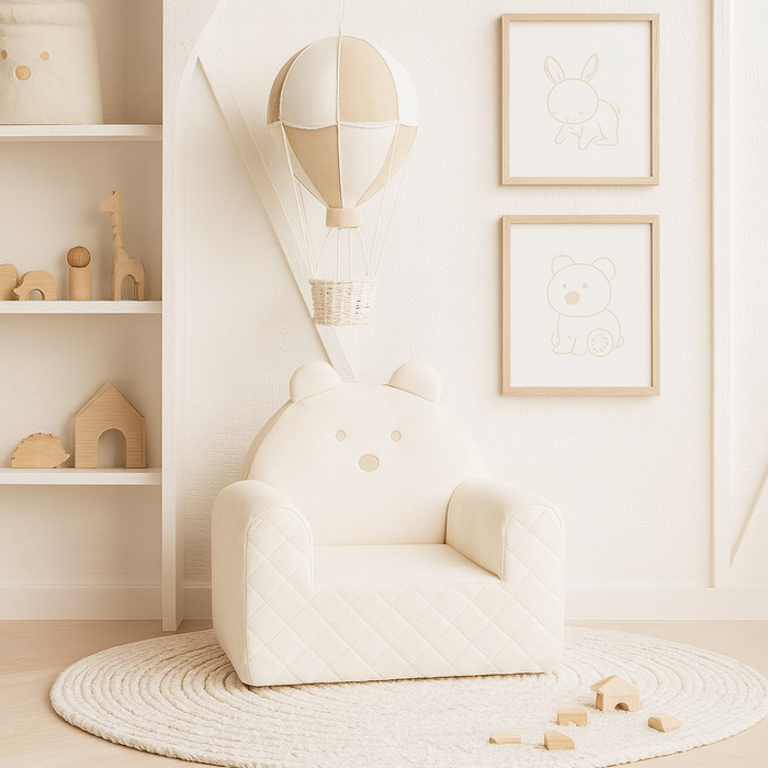Poltroncina Cameretta a Forma di Orso in Velluto Beige