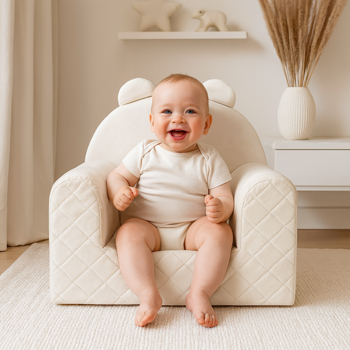 Poltroncina Cameretta a Forma di Orso in Velluto Beige