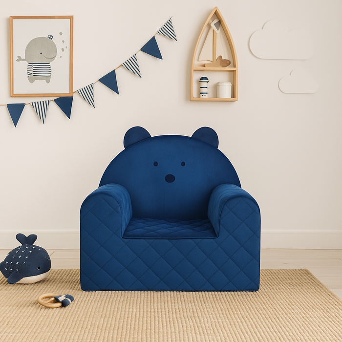 Poltroncina Cameretta a Forma di Orso in Velluto Blu Scuro