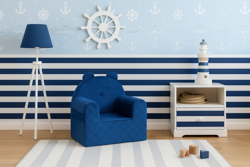 Poltroncina Cameretta a Forma di Orso in Velluto Blu Scuro