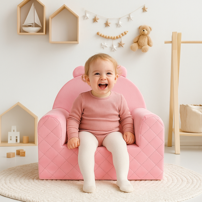 Poltroncina Cameretta a Forma di Orso in Velluto Rosa
