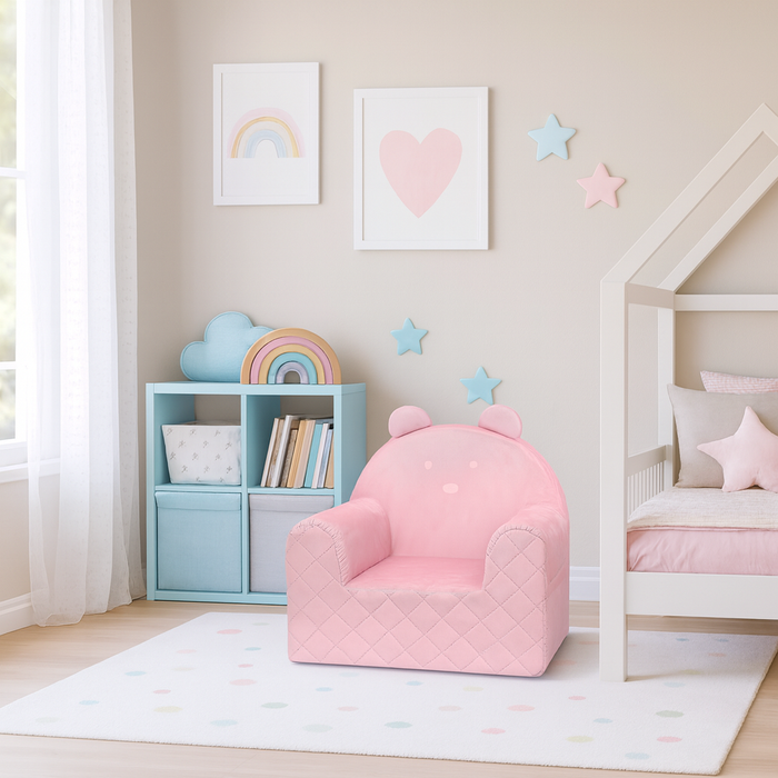 Poltroncina Cameretta a Forma di Orso in Velluto Rosa