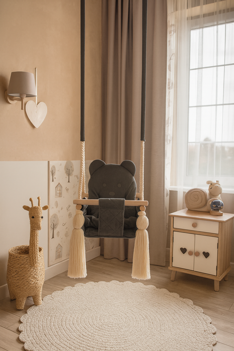 Altalena da Interno in Velluto Grigio Scuro per Bambini e Neonati - Cameretta 20kg