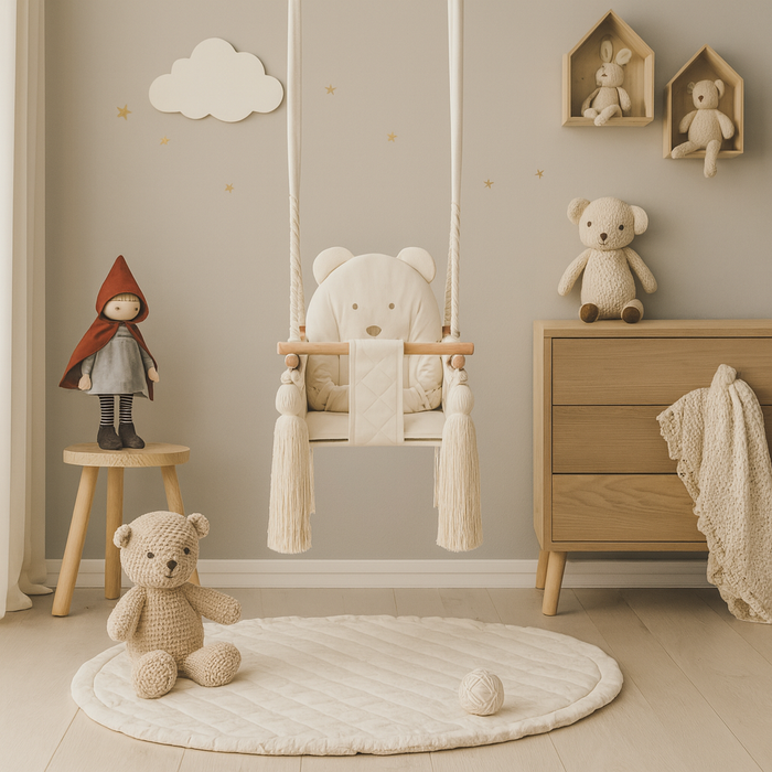 Altalena da Interno in Velluto Beige per Bambini e Neonati - Cameretta 20kg