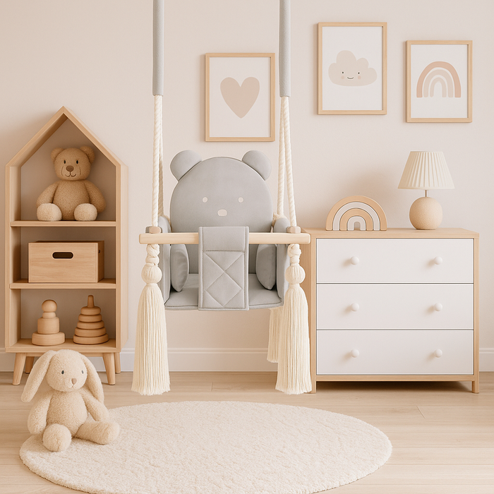 Altalena da Interno in Velluto Grigio Chiaro per Bambini e Neonati - Cameretta 20kg