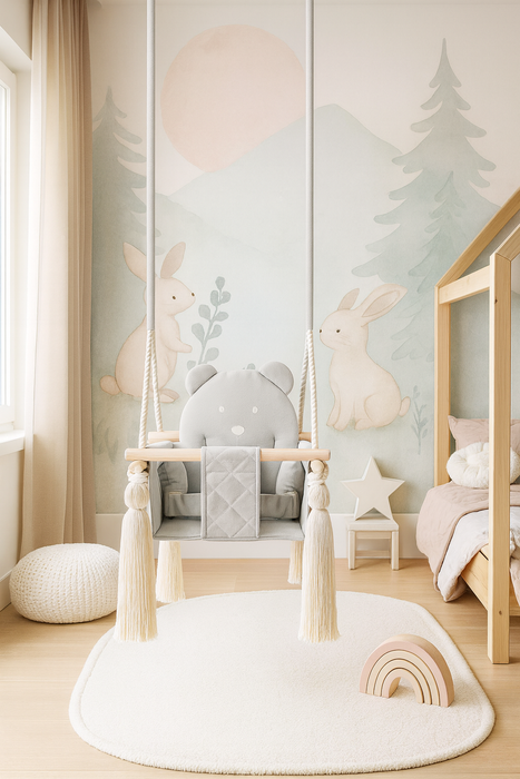 Altalena da Interno in Velluto Grigio Chiaro per Bambini e Neonati - Cameretta 20kg