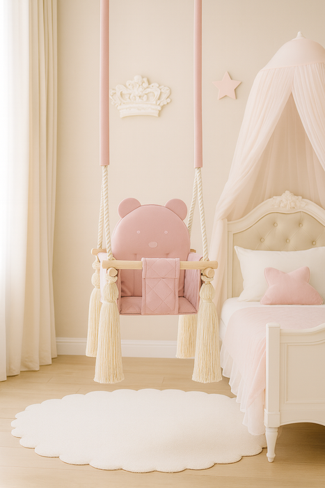 Altalena da Interno in Velluto Rosa per Bambini e Neonati - Cameretta 20kg