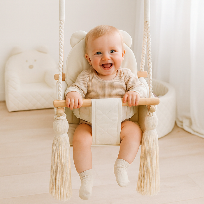 Altalena da Interno in Velluto Beige per Bambini e Neonati - Cameretta 20kg