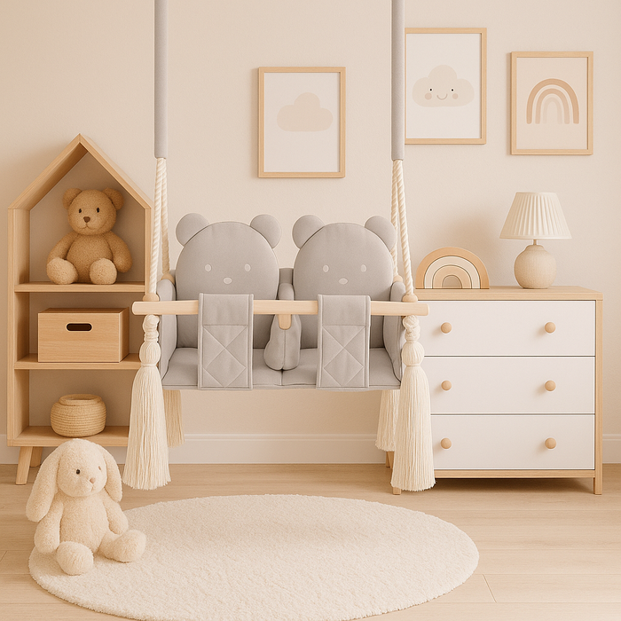 Altalena Doppia per Bambini in Grigio Chiaro - Altalena per Gemelli