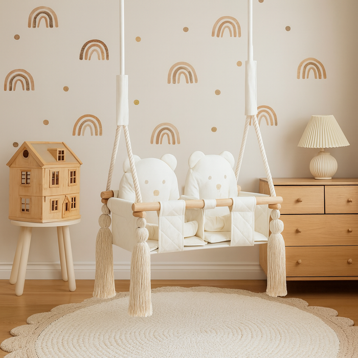 Altalena Doppia per Bambini in Beige - Altalena per Gemelli