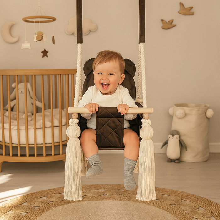 Altalena per Bambini in Velluto Marrone - Altalena Interno