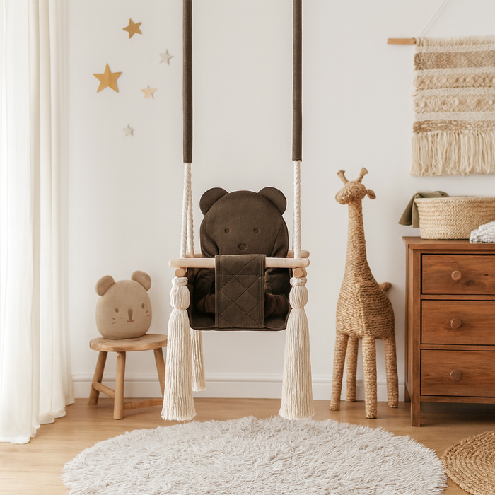 Altalena per Bambini in Velluto Marrone - Altalena Interno
