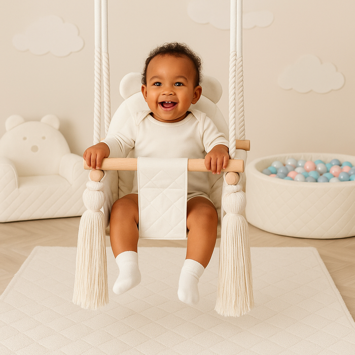 Altalena da Interno in Velluto Beige per Bambini e Neonati - Cameretta 20kg