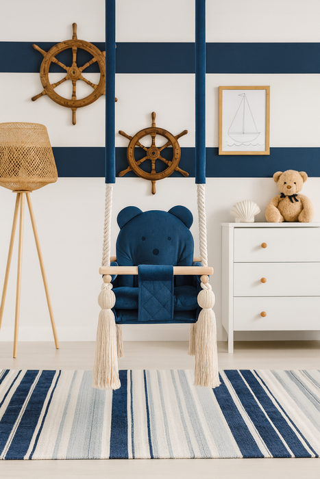 Altalena da Interno in Velluto Blu Scuro per Bambini e Neonati - Cameretta 20kg