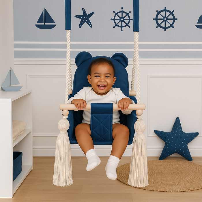 Altalena da Interno in Velluto Blu Scuro per Bambini e Neonati - Cameretta 20kg